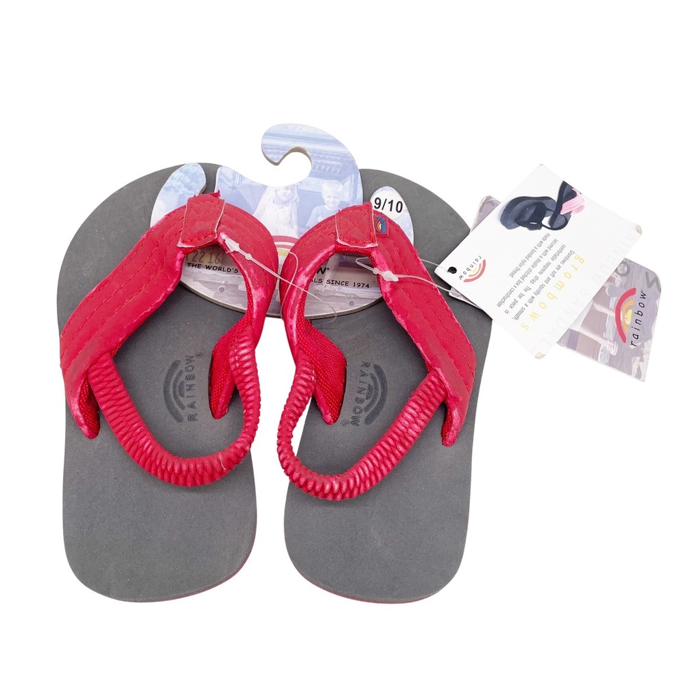 Rainbow Kids‘ Red Grombows Backstrap PU Nubuck Flip Flop Sandals Size 9/10