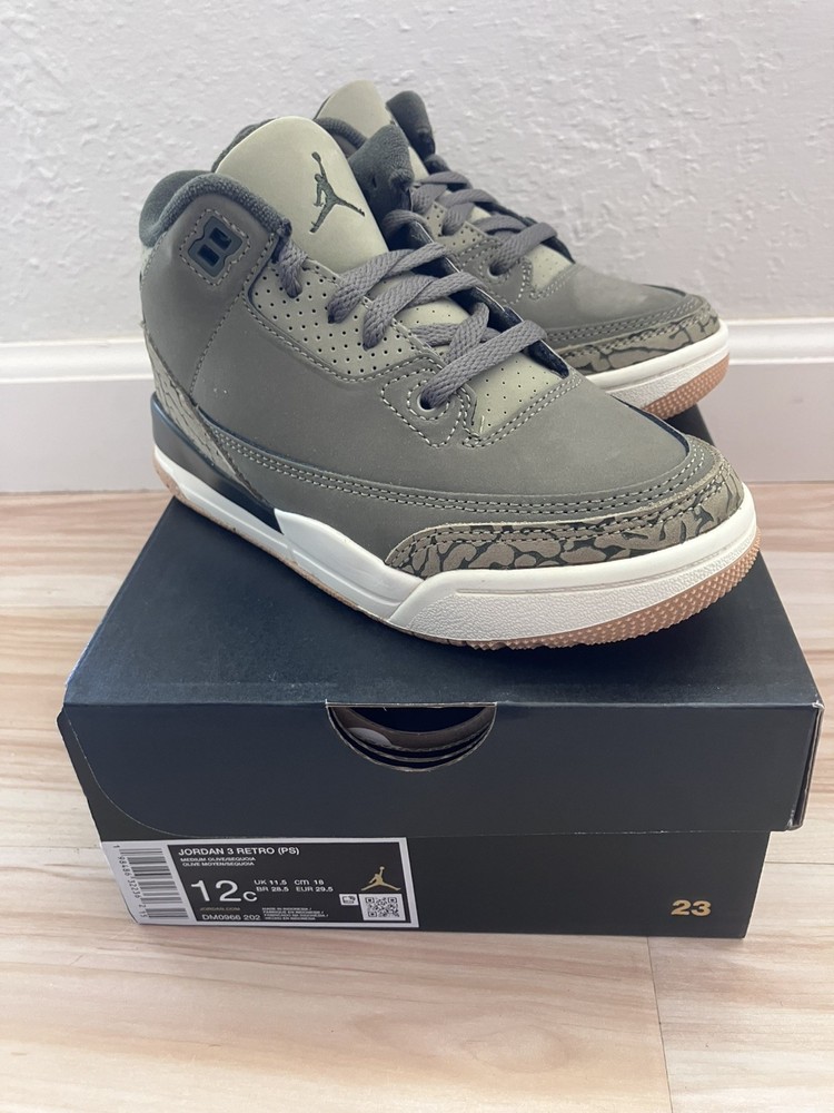 Air Jordan 3 Retro (PS) Medium Olive/Sequoia Kid’s Size 12C New in Box