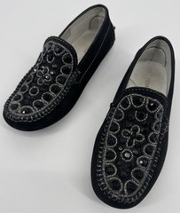 Primigi Kids Rhinestone Beaded Leather Loafer Shoes Black EU 32 / US 1 Shiny