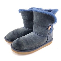 UGG Bailey Button Winter Boots Kids Youth Size 6 EUR 38 Blue Leather Sheepskin