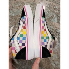 Vans Old Skool Rainbow Checkerboard Black Suede Low Top Sneakers Kids Size 3.0
