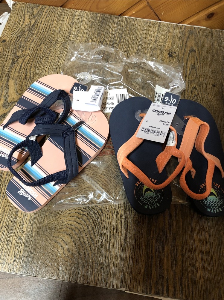 2 Pair OshKosh B’gosh Back Strap Flip Flops Toddler Unisex Size L 9-10 New