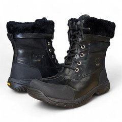 Kids Ugg BUTTE Leather Waterproof Sheepskin Lined Winter Boots , Black