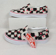 VANS Classic Slip On Sherpa Floral Checkerboard Shoes Junior Size 6.5 NWOB