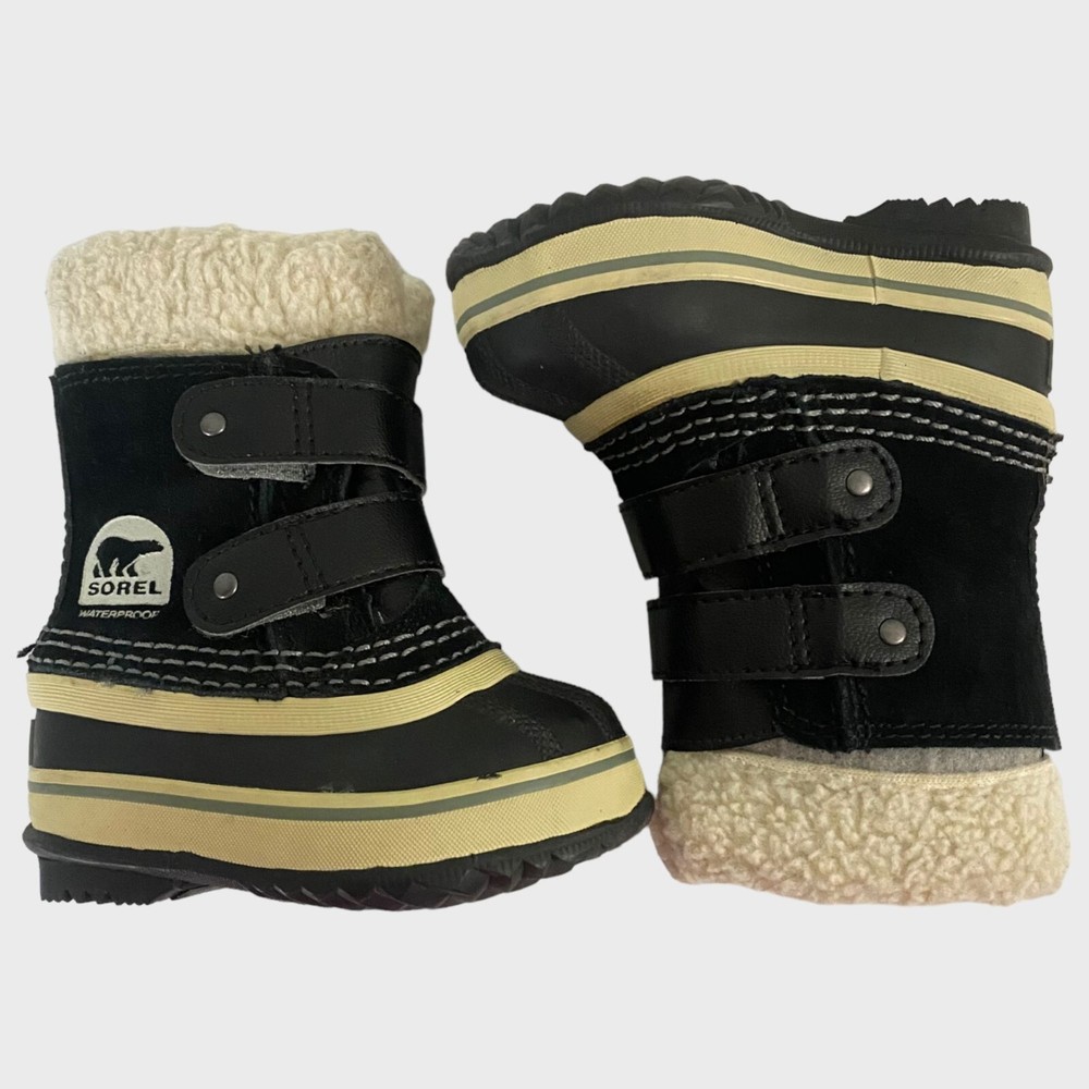 Sorel Yoot Pac Waterproof Nylon Sherpa Black Winter Snow Boots Toddler Size 4