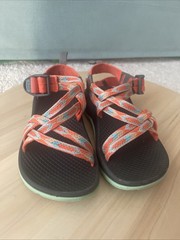 Size 12Y Chaco Kids-Junior Z X/1 Ecotread Sandals Orange/turqoise/gray Strappy