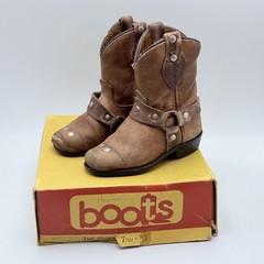 Vintage Kids Brown Leather Harness Boots Western Cowboy Style Toddler