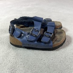 Tula Sandals Kids Size 5 Blue Strappy Leather Buckle Cork Footbed Walking Summer
