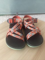 Size 12Y Chaco Kids-Junior Z X/1 Ecotread Sandals Orange/turqoise/gray Strappy