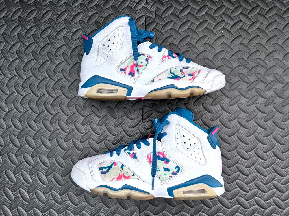Nike Air Jordan VI 6 Retro 543390-153 White Teal Laser Fuchsia GS Size 6Y