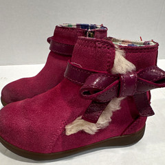 UGG Kids Pink Suede Ankle Bootie Zip Bow Faux Fur Lined Rubber Sole US 6