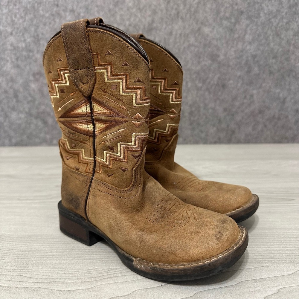 Roper Monterey Aztec Western Boots Little Kids Size 11 Brown Leather Cowboy