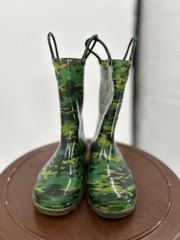 Western Chief Boots Kids Green Camo Light Up LED Rain Pull Handles Waterproof