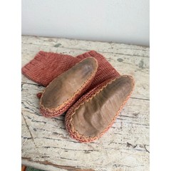 Handmade Knit Slipper Boots Terracotta Orange Leather Sole Kids House Shoes