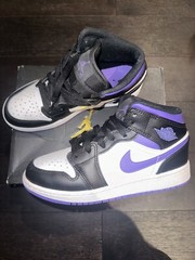 Big Kids Women Air Jordan 1 Mid Dark Iris (GS) Purple White Black 554725-095 4Y