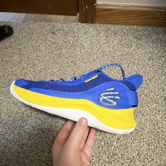 Under Armour Curry Blue Yellow Unisex Kids Basketball Sneakers Mesh Low Top