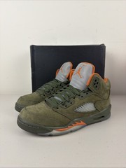 Nike Air Jordan 5 Retro Shoes Youth Size 7Y Army Olive Solar Orange 440888-308