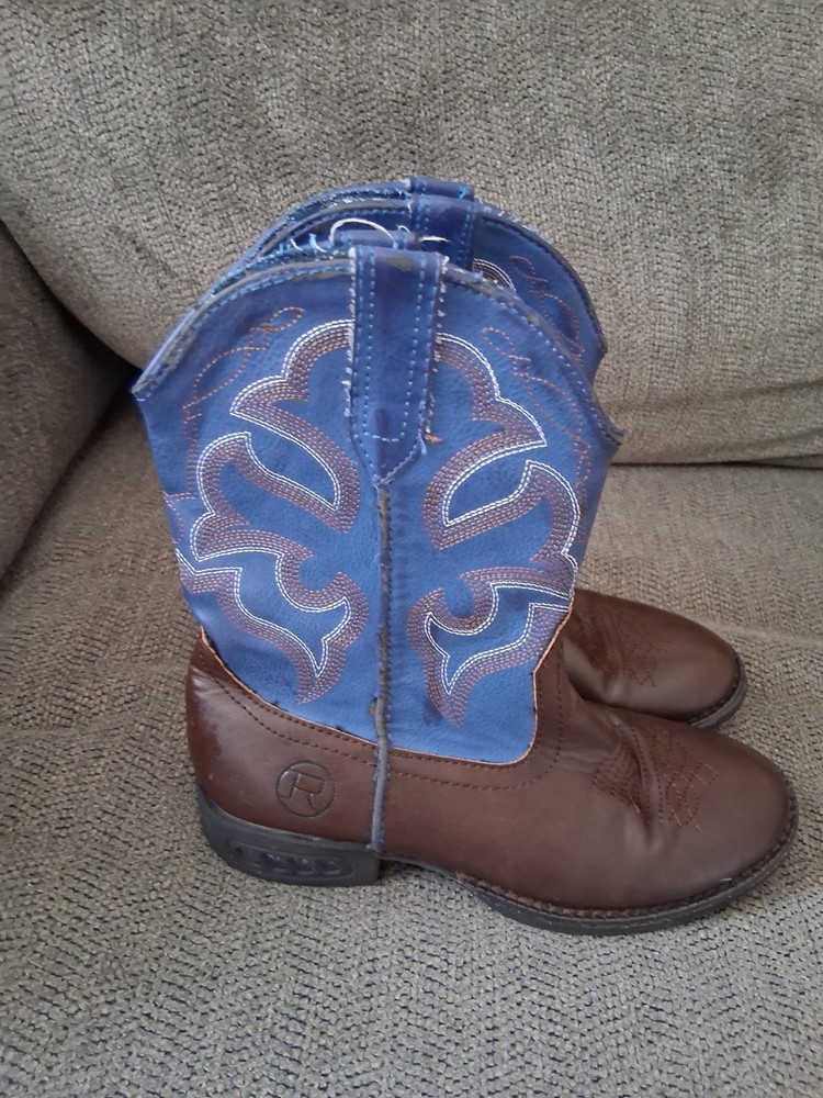 Kids Roper Cowboy Boots Size 12 Little Kids Faux Leather Brown Navy Light Up