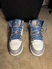 Jordan Air Jordan 1 Cement Grey True Blue Mid Unisex Kids 6.5 Sneakers