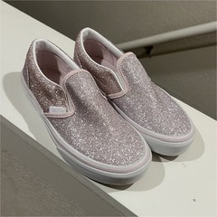 VANS Unisex Kids Pink/White Glitter Logo Slip-On Low Top Shoes US 1