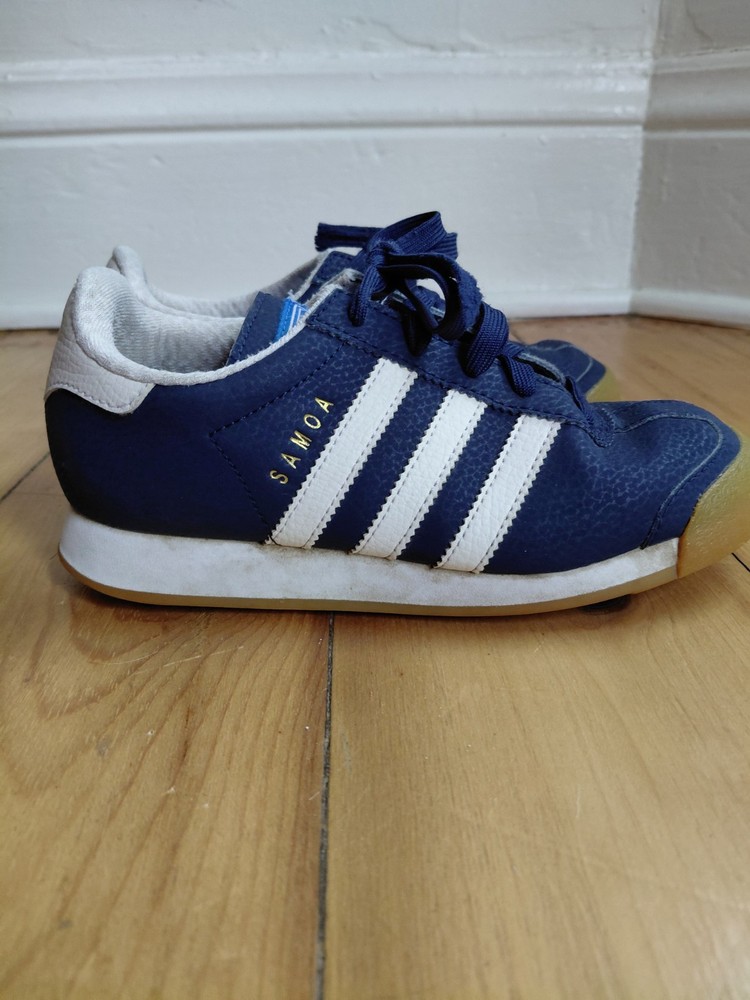 Adidas Samoa Youth Size 2 Blue and White Leather Sneakers Athletic Shoes Kids