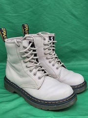 Dr. Martens Boots Leather Lace Up Combat Side Zipper Vintage Taupe Youth 13