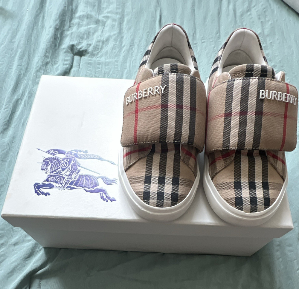 Burberry Nova Check Kids Hook & Loop Low Top Canvas Sneakers US 13 EU 32