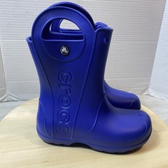 Crocs Blue Handle It Rain Boots Unisex Kids Size J 2 Waterproof Pull On New!