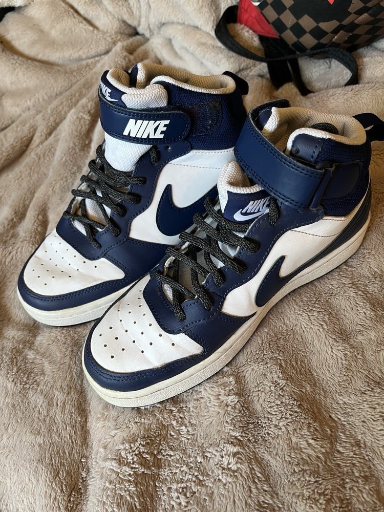 Nike Unisex Kids High Top Hook & Loop Sneakers Navy/White US 7.5 Logo