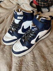 Nike Unisex Kids High Top Hook & Loop Sneakers Navy/White US 7.5 Logo