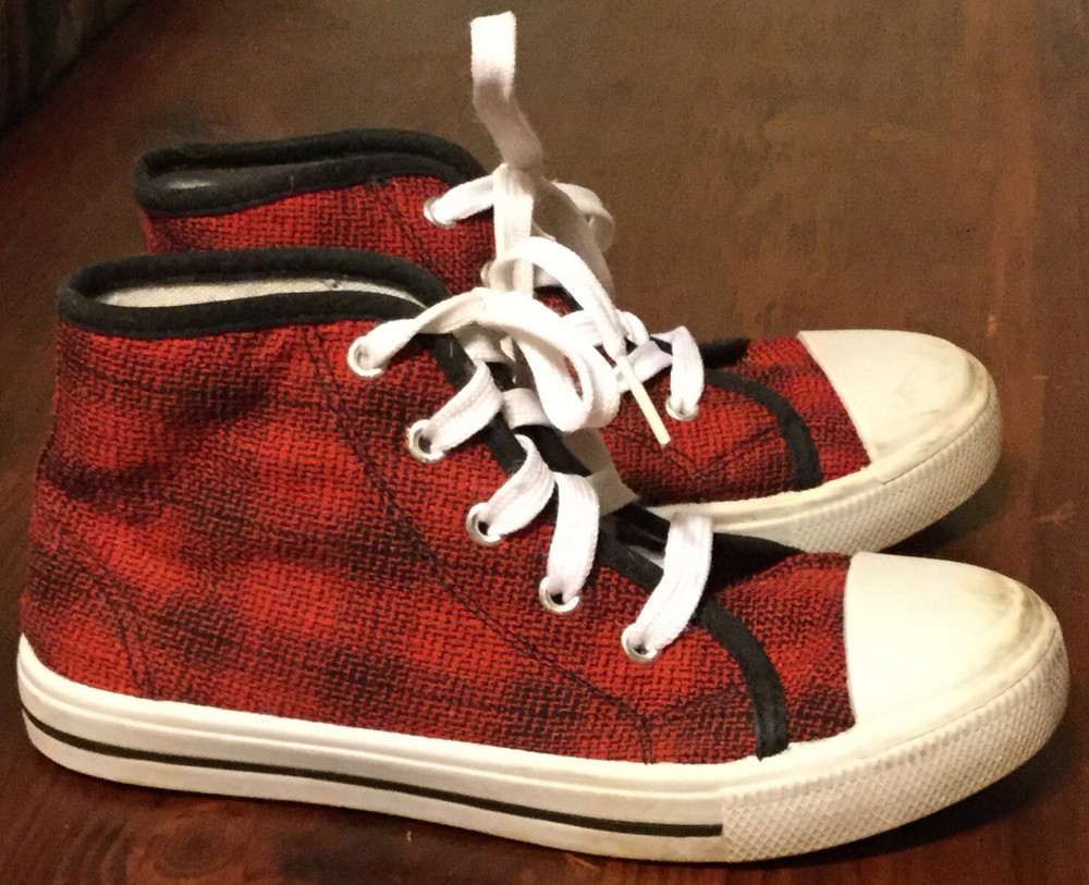 Red Plaid High Top Youth 12 Sneakers. Very Nice And Super Clean! Will Be Happy!!