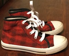 Red Plaid High Top Youth 12 Sneakers. Very Nice And Super Clean! Will Be Happy!!