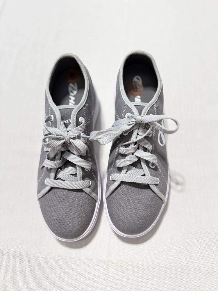 Heelys Gray Canvas Roller Skate Shoes HES10455 Youth Size 8 One Wheel Low Top