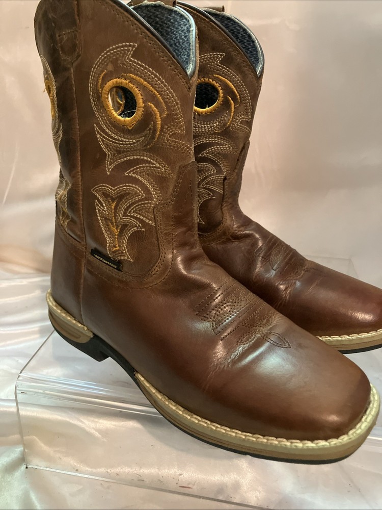 DAN POST Cowboy Buckaroo Square Toe Boots Size Youth 3.5 D Brown Leather Western