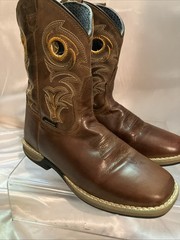 DAN POST Cowboy Buckaroo Square Toe Boots Size Youth 3.5 D Brown Leather Western