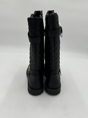 FabKids Boots Unisex Kids Quilted Tall Moto Black Block Heel Zip Buckle Size 5