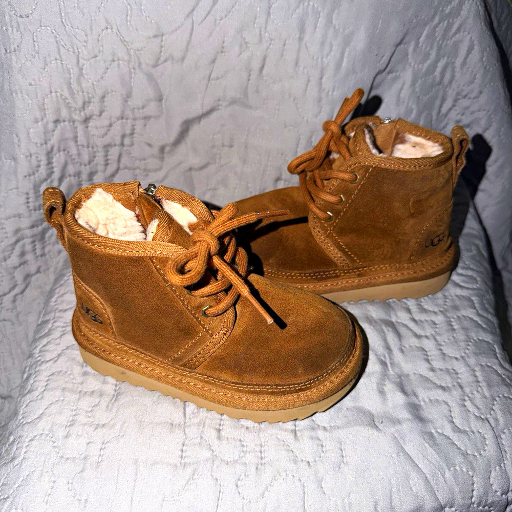 UGG Neumel Brown Suede Ankle Bootie Lace-Up Unisex Kids US 8 1017320T