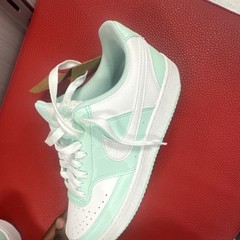 Nike Court Vision Kids Mint Green White Leather Sneakers Size 8