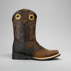 Kids Embroidered Square Toe Cowboy Boots Brown Leather 6″ Shaft 1″ Heel