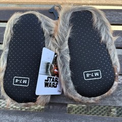 NWT Disney Star Wars Slippers Chewbacca TODDLER / KIDS Brown Faux Fur Sz M 7-8
