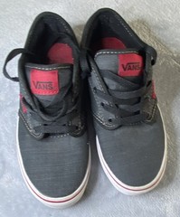 VANS Off The Wall Unisex Kids Black Red Low Top Sneakers 2.5Y Lace Up