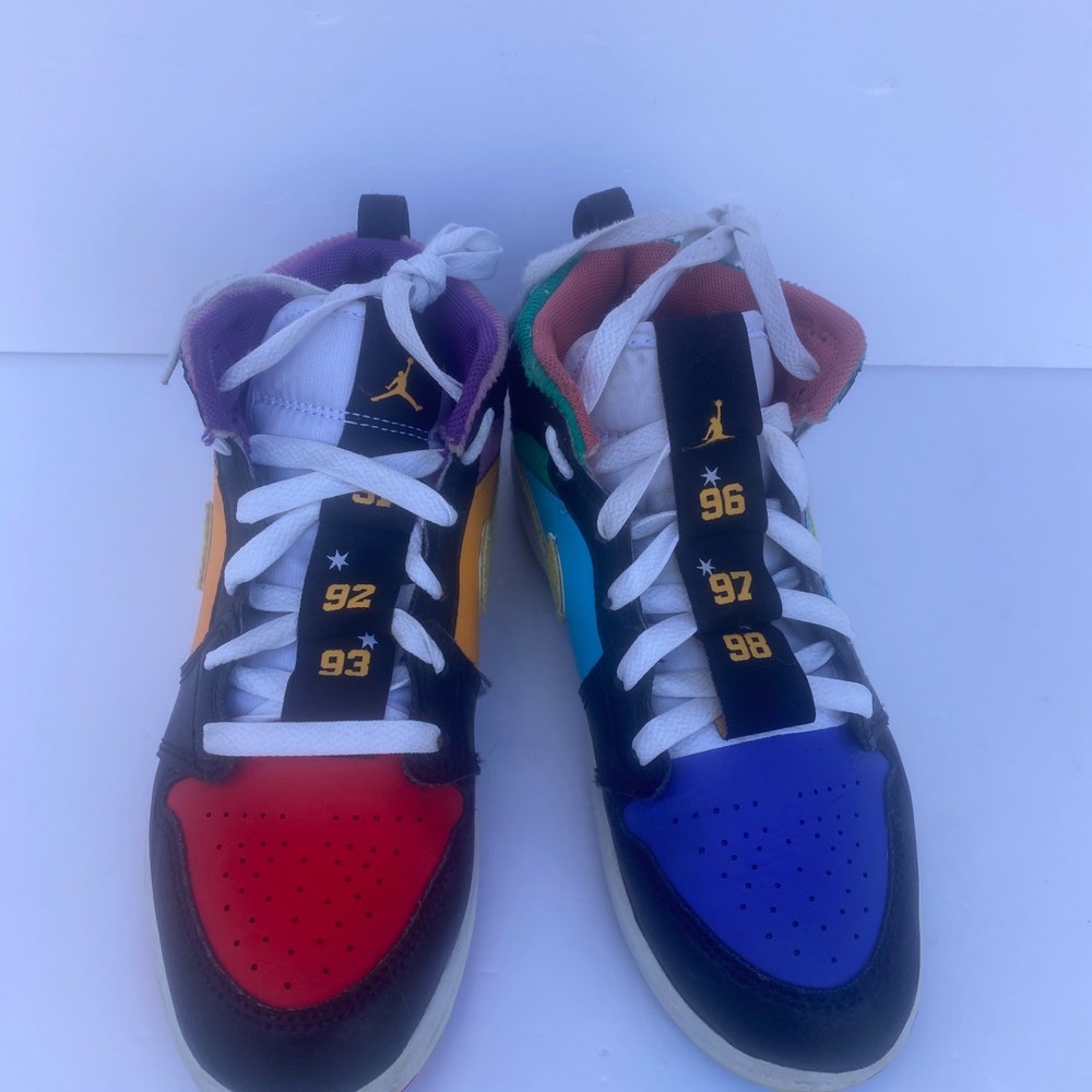 Nike Air Jordan 1 Mid SS GS Black Multi-color ‚Championships‘ FD1319 007 Sz 3Y