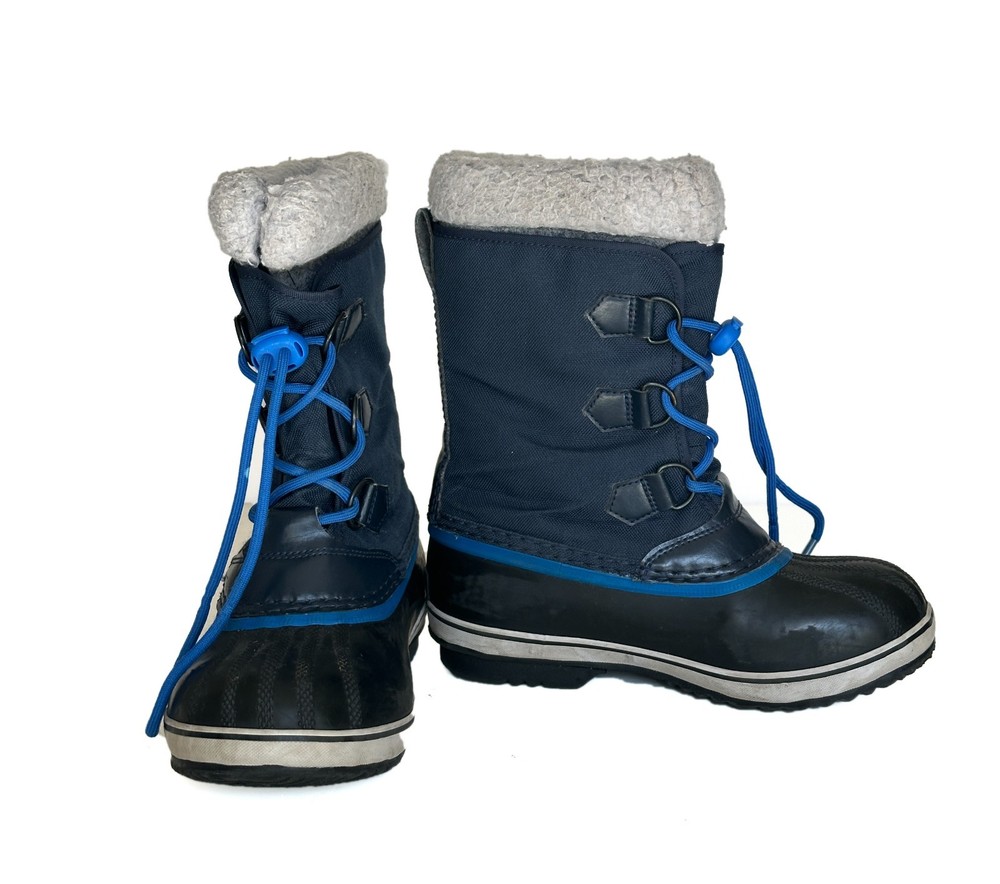 Sorel Yoot Pac Nylon Snow Boots Youth Size 4 Navy and Black Insulated Waterproof