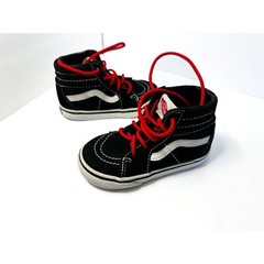 Vans Sk8-Hi Black and White Red Laces Canvas Leather High Tops Children’s Size7C