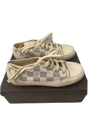 Authentic Louis Vuitton Coated Canvas Leather Lace Up Sneakers Size 32 US 1