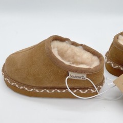 Bearpaw Toddler Hickory Brown Suede Wool Lined Slippers Embroidered Trim Size 6