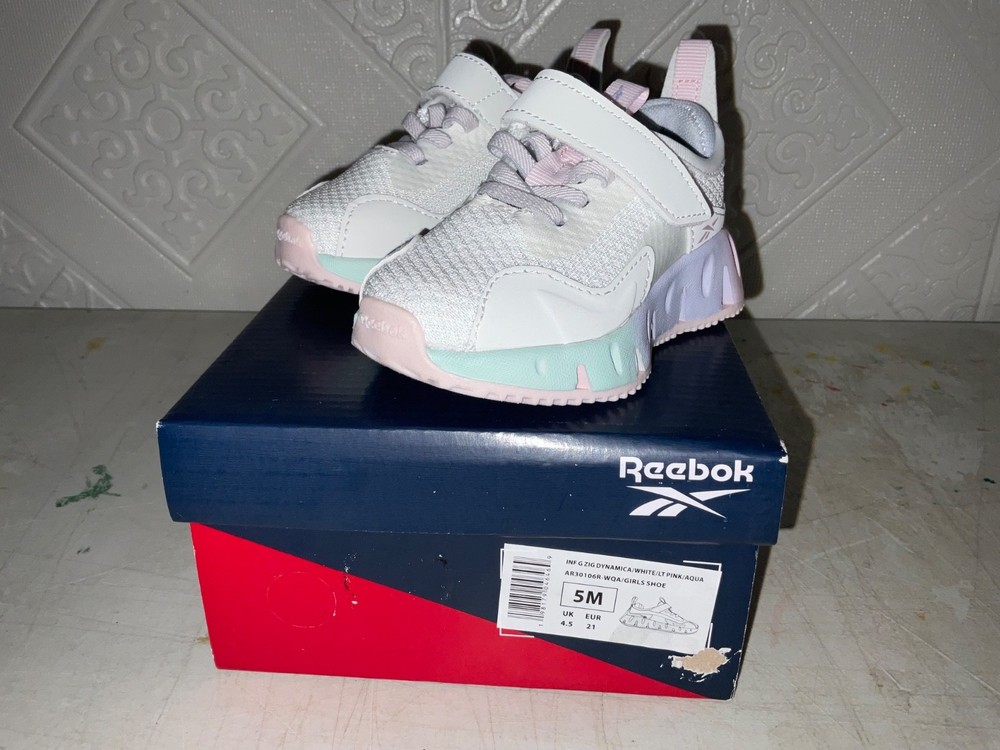 Reebok Zig Dynamica Toddler Shoes Kids Sz 5 M Running Athletic White/ Pink NIB