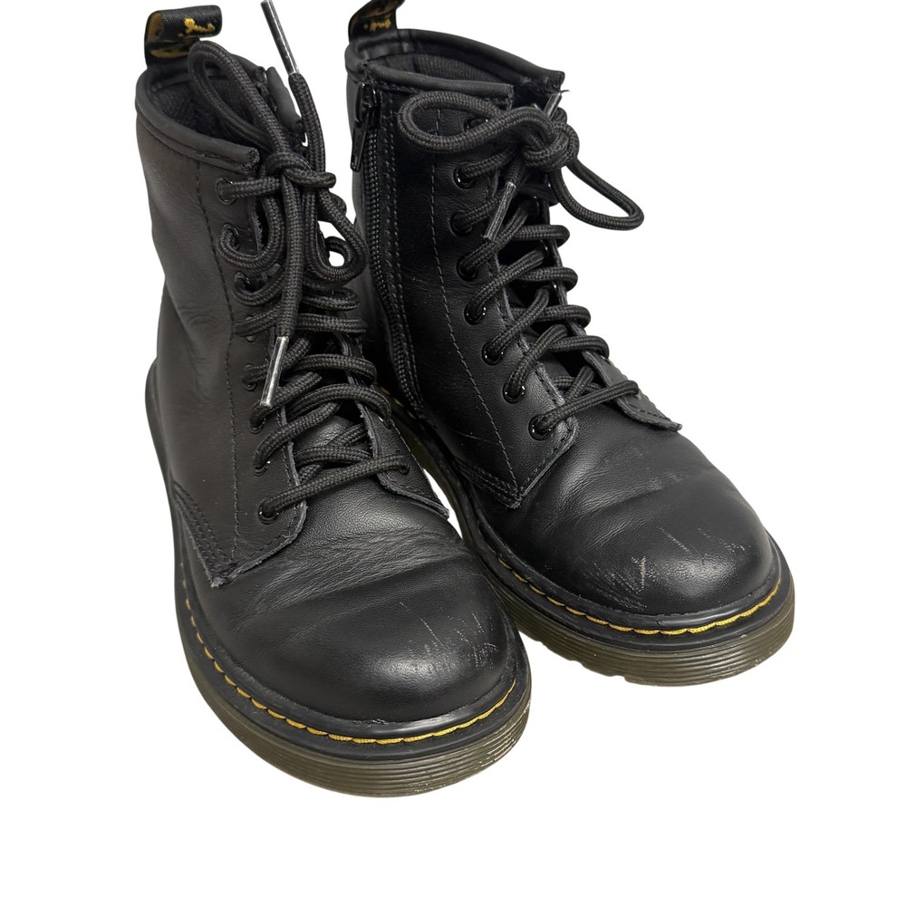Dr Martens Boots Kids Size 1 Black 1460 J Leather Combat Lace Up Zip Ankle