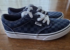 Vans Off The Wall Authentic Checkered Navy On Gray Youth Size 3.5 Checker Shoes
