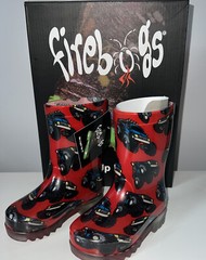 Firebugs Light Up Kids Rain Boots Galoshes – Red with Monster Trucks Size 5